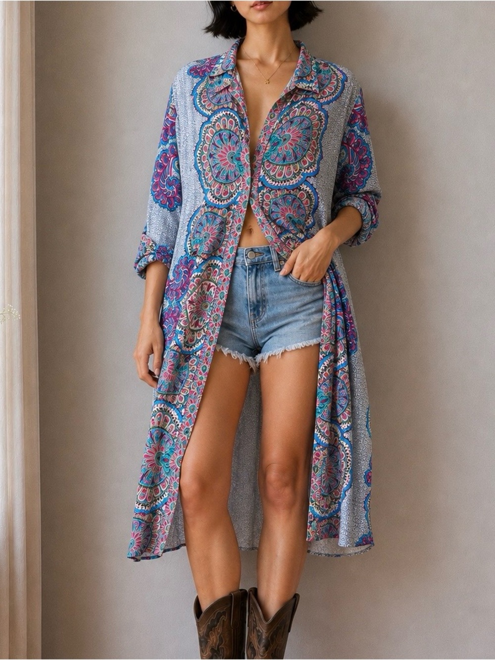 Aratta Silent Journey Paisley Lace Shirt Dress Duster L